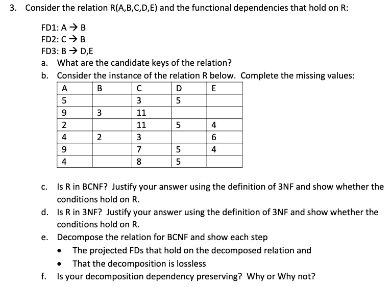 Solved Consider The Relation R(A,B,C,D,E) And The Functional | Chegg.com