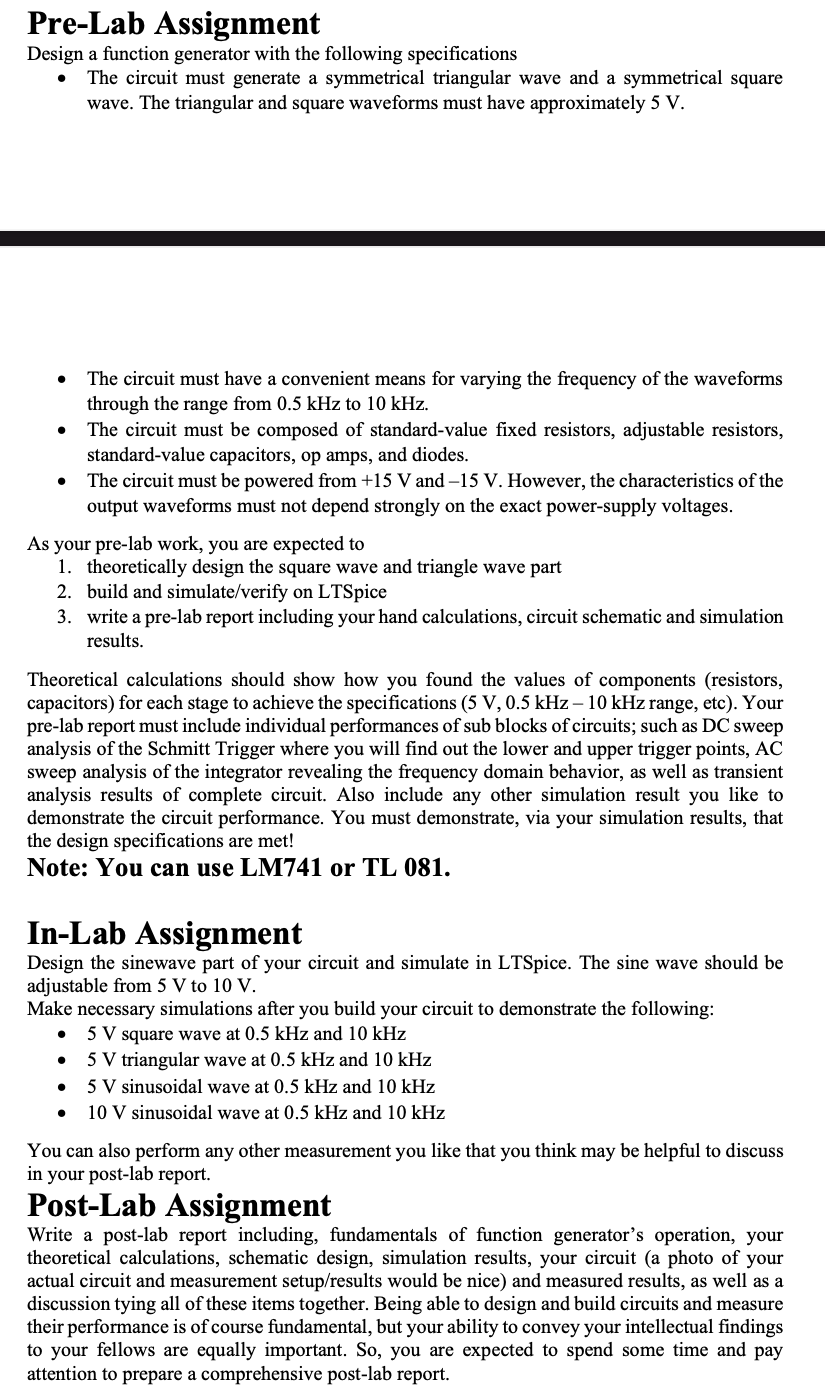 Solved Pre Lab Assignment Design A Function Generator With Chegg Com