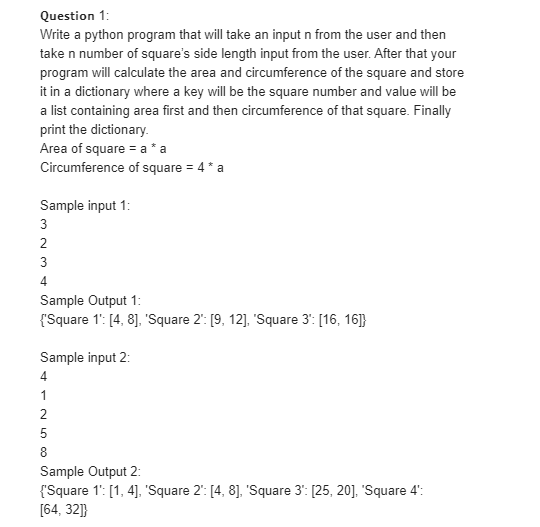 Solved 𝗤𝘂𝗲𝘀𝘁𝗶𝗼𝗻 1: Write a python program that will | Chegg.com