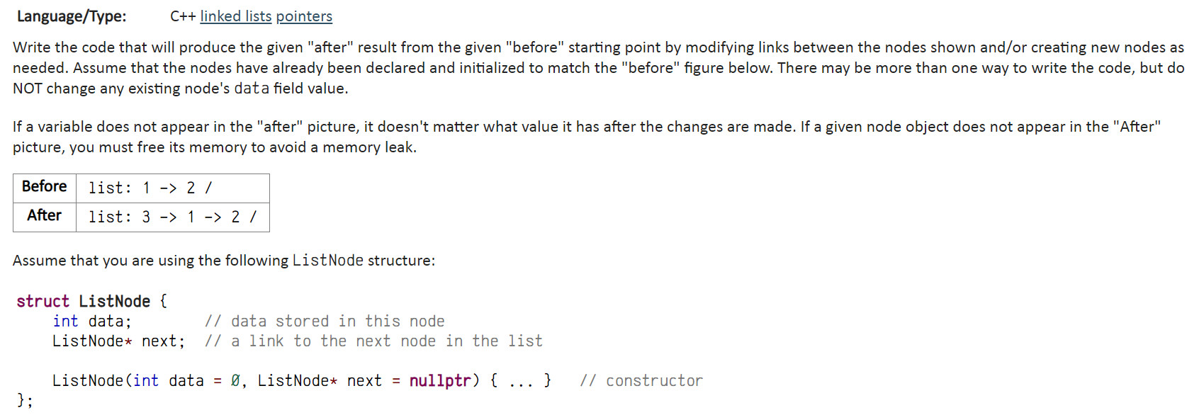 Solved Language/Type: C++ linked lists pointers Write the | Chegg.com