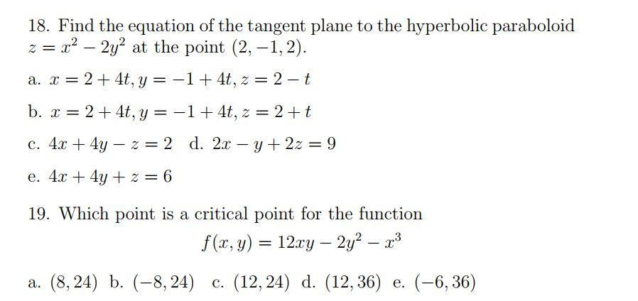 Solved 18. Find the equation of the tangent plane to the | Chegg.com