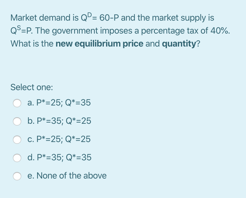 Solved Demand Is Given By Qp 60 P And Supply Is Qs 0 2p Chegg Com