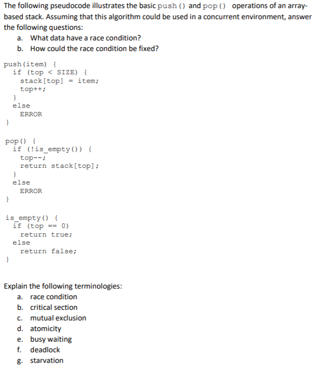 Solved: The Following Pseudocode Illustrates The Basic Pu