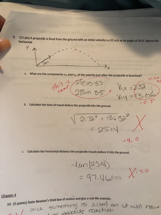 Solved (12 pts) A projectile is fired from the ground with | Chegg.com