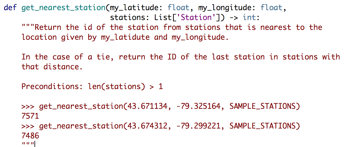 Solved def get_nearest_station(my_latitude: float, | Chegg.com