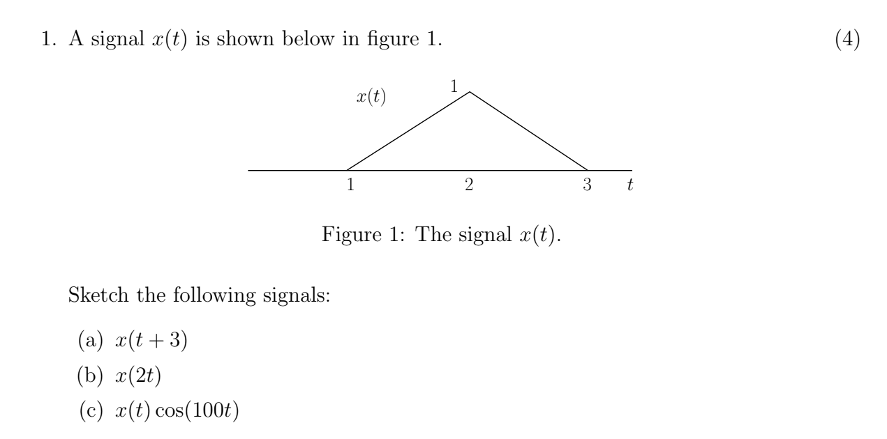 Solved 1. A signal x(t) is shown below in figure 1. (4) 1 | Chegg.com