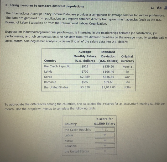Solved 5 Using 1 scores To Compare Different Populations Aa Chegg
