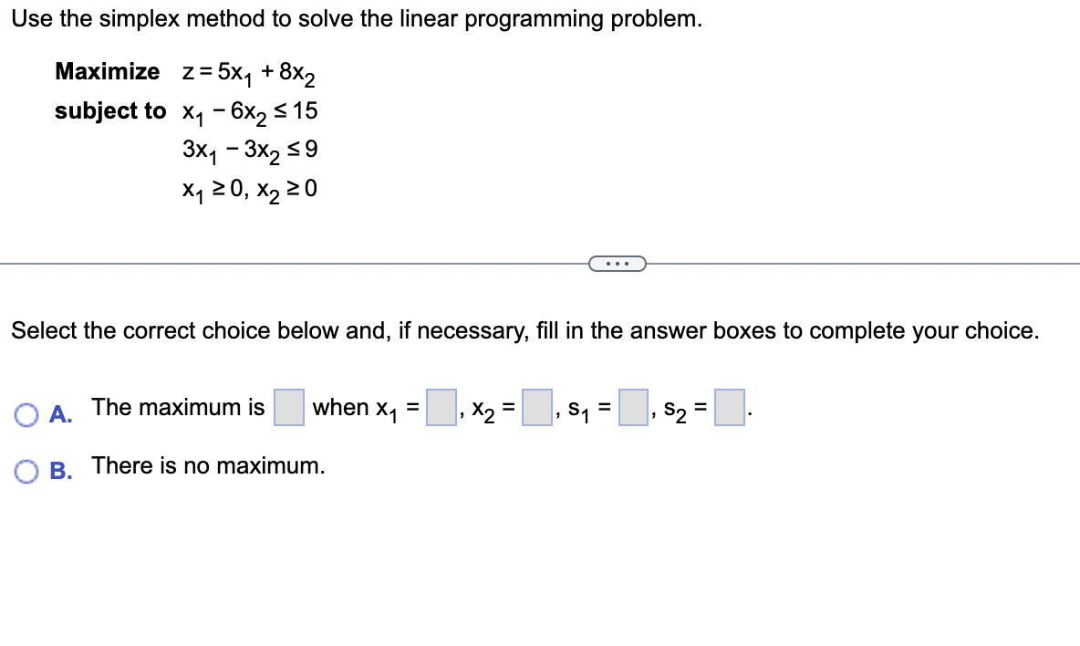 Solved 4.2.19 ﻿Use the simplex method to solve the linear | Chegg.com