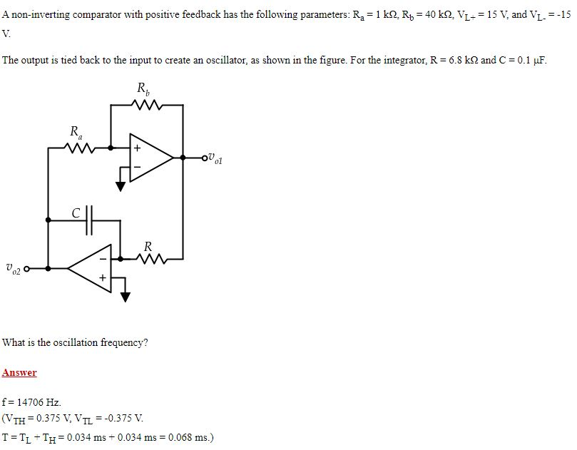Solved A noninverting comparator with positive feedback has