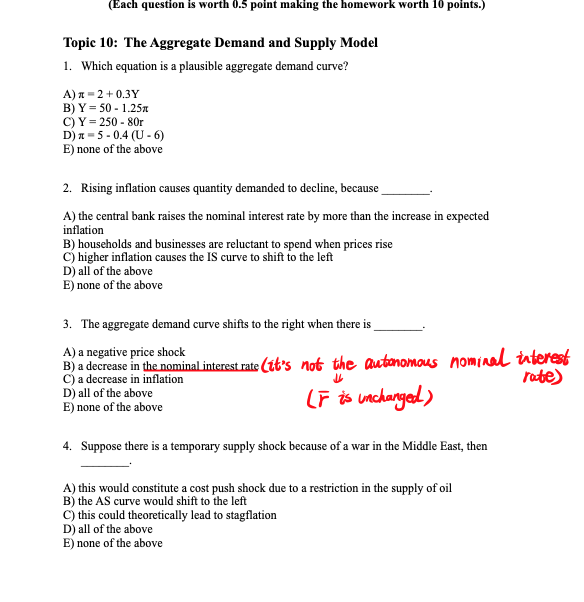 Solved Topic 10: The Aggregate Demand And Supply Model 1. | Chegg.com