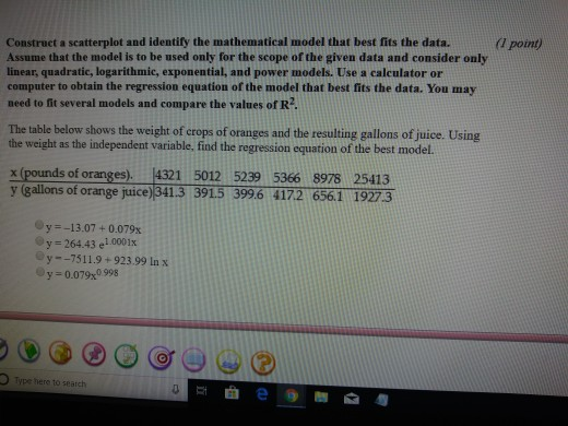 Solved Construct a scatterplot and identily the mathematical | Chegg.com