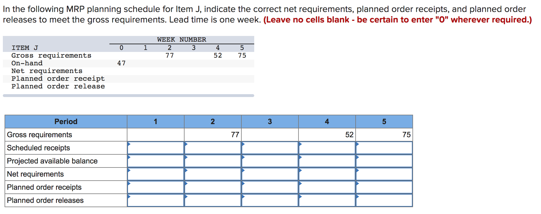 Solved In the following MRP planning schedule for Item J,