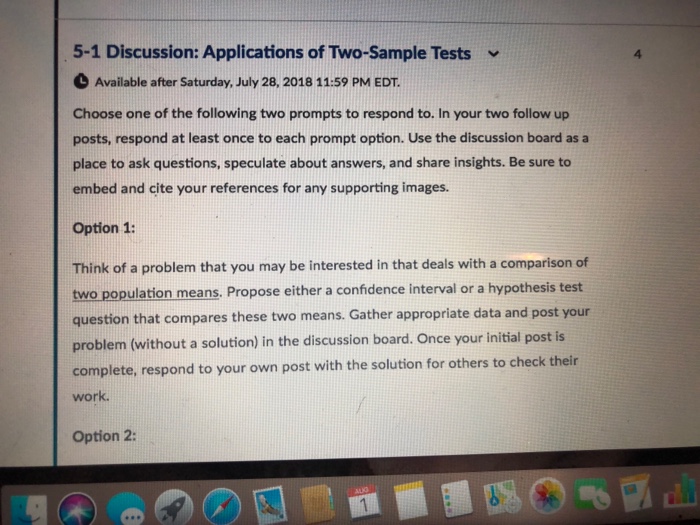 Solved 5-1 Discussion: Applications of Two-Sample Tests | Chegg.com