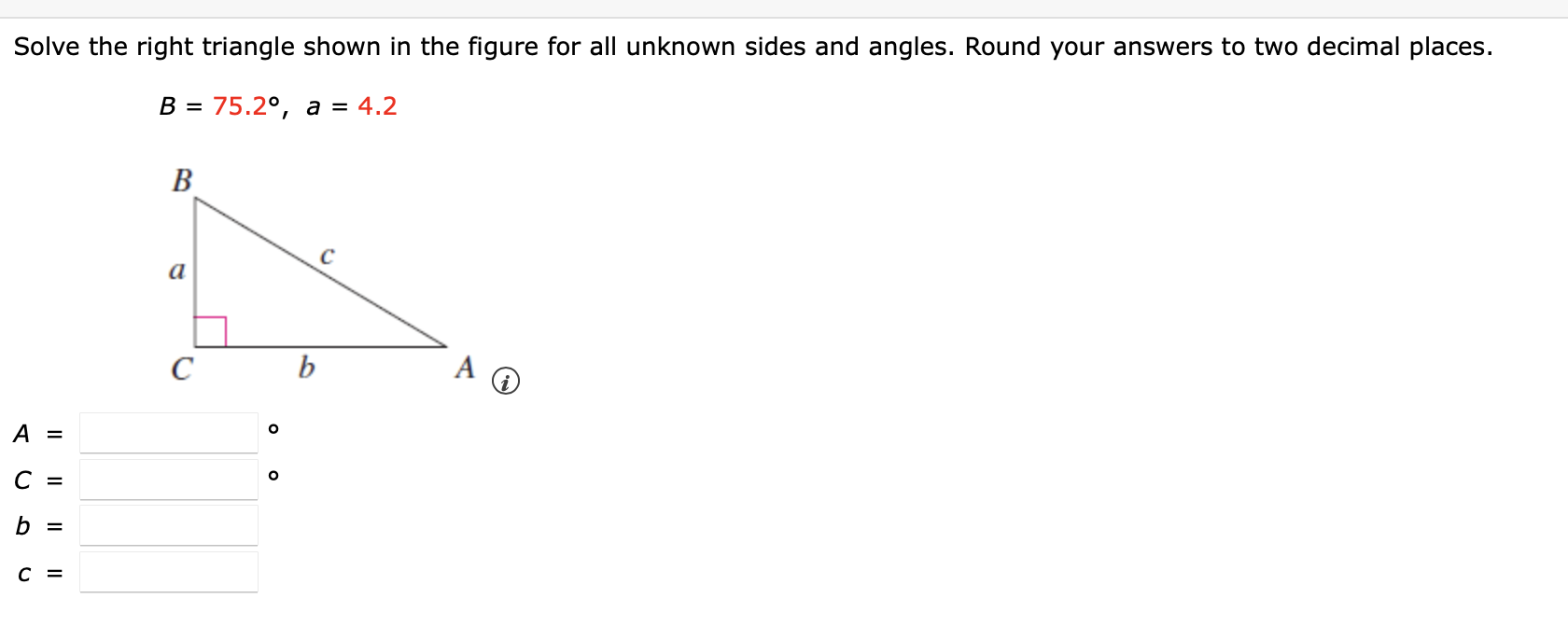 Solved Solve the right triangle shown in the figure for all | Chegg.com