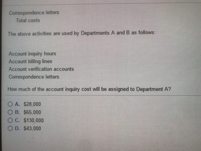 Solved How much of the account inquiry cost will be assigned | Chegg.com