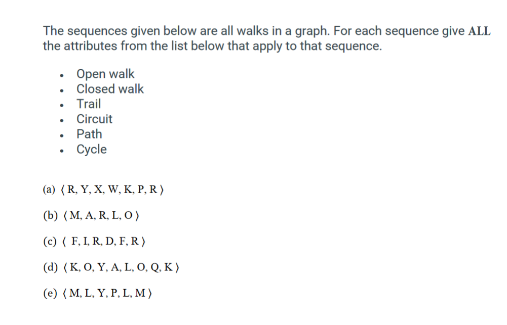 Solved The Sequences Given Below Are All Walks In A Graph Chegg Com