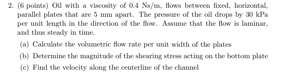 Solved (6 points) Oil with a viscosity of 0.4 Ns/m, flows | Chegg.com