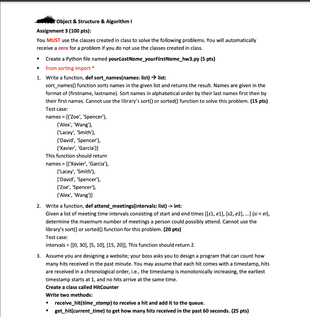 1. Write a function, def sort_names(names: list) → | Chegg.com