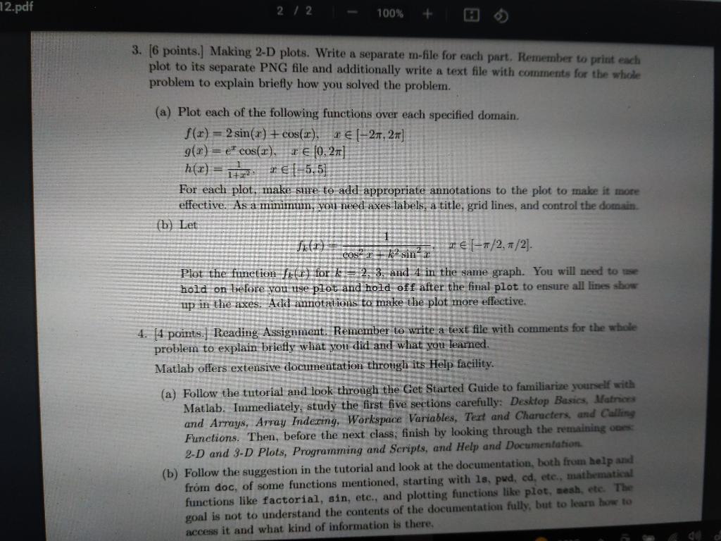 Solved 3. [6 Points.] Making 2-D Plots. Write A Separate | Chegg.com