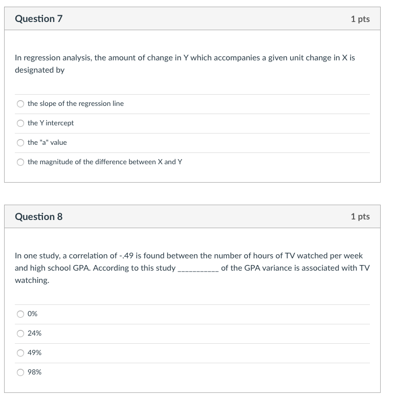Solved Question 5 1 pts The correlation coefficient is | Chegg.com