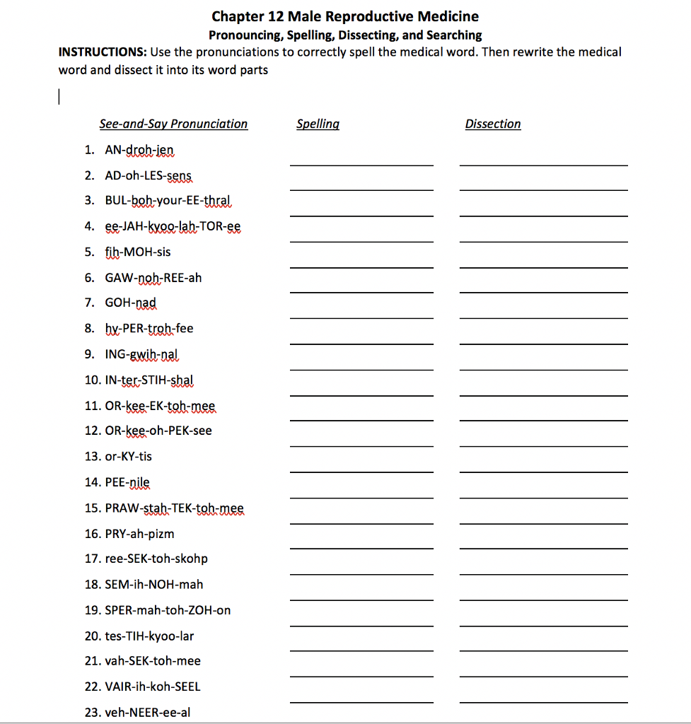 Solved Chapter 12 Male Reproductive Medicine Pronouncing, | Chegg.com