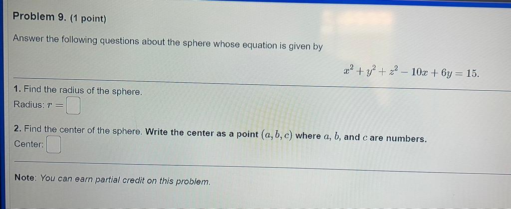 Solved Answer the following questions about the sphere whose | Chegg.com