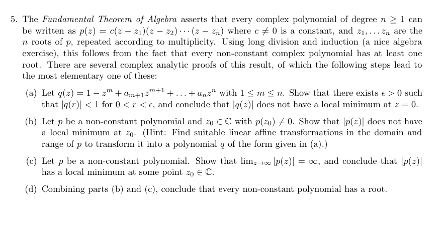 Solved The Fundamental Theorem of Algebra asserts that every | Chegg.com