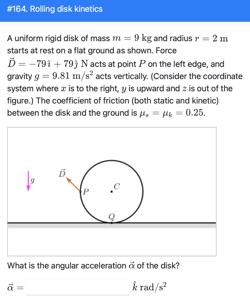 Solved A Uniform Rigid Disk Of Mass And Radius Starts At Chegg Com