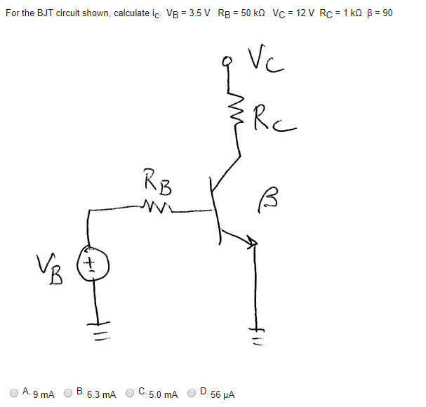 Solved For The Bjt Circuit Shown Calculate Ic Vb 3 5 V Chegg Com