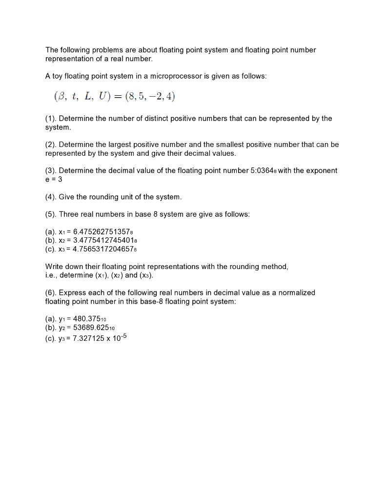 Solved The Following Problems Are About Floating Point | Chegg.com