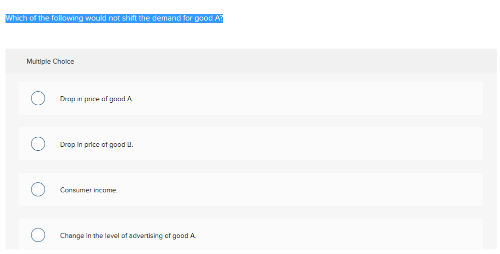 Solved Which of the following would not shift the demand for | Chegg.com