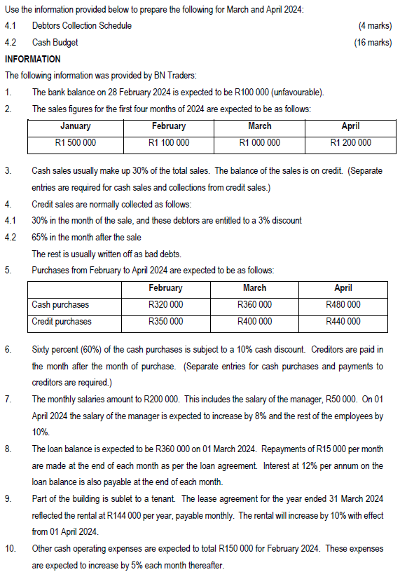 Solved Use the information provided below to prepare the