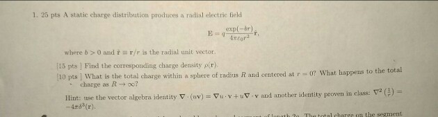 Solved 1. 25 pts A static charge distribution produces a | Chegg.com