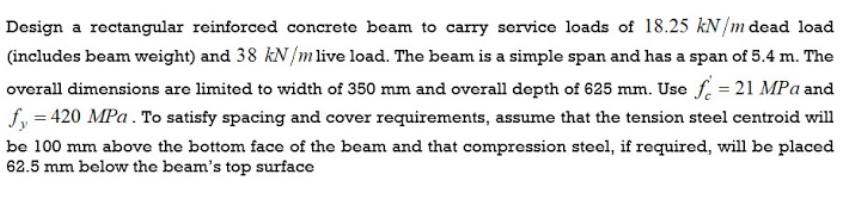 Solved Design a rectangular reinforced concrete beam to | Chegg.com