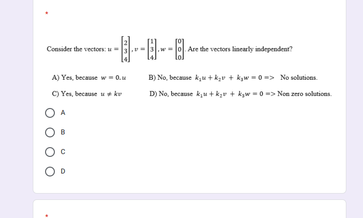 Solved Consider the vectors: u = 3.0 = 3w = Are the vectors | Chegg.com