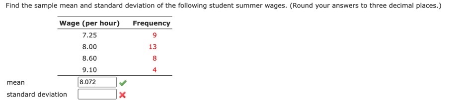 Solved Find the sample mean and standard deviation of the | Chegg.com