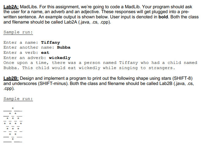 Lab2A: MadLibs. For this assignment, we're going to | Chegg.com