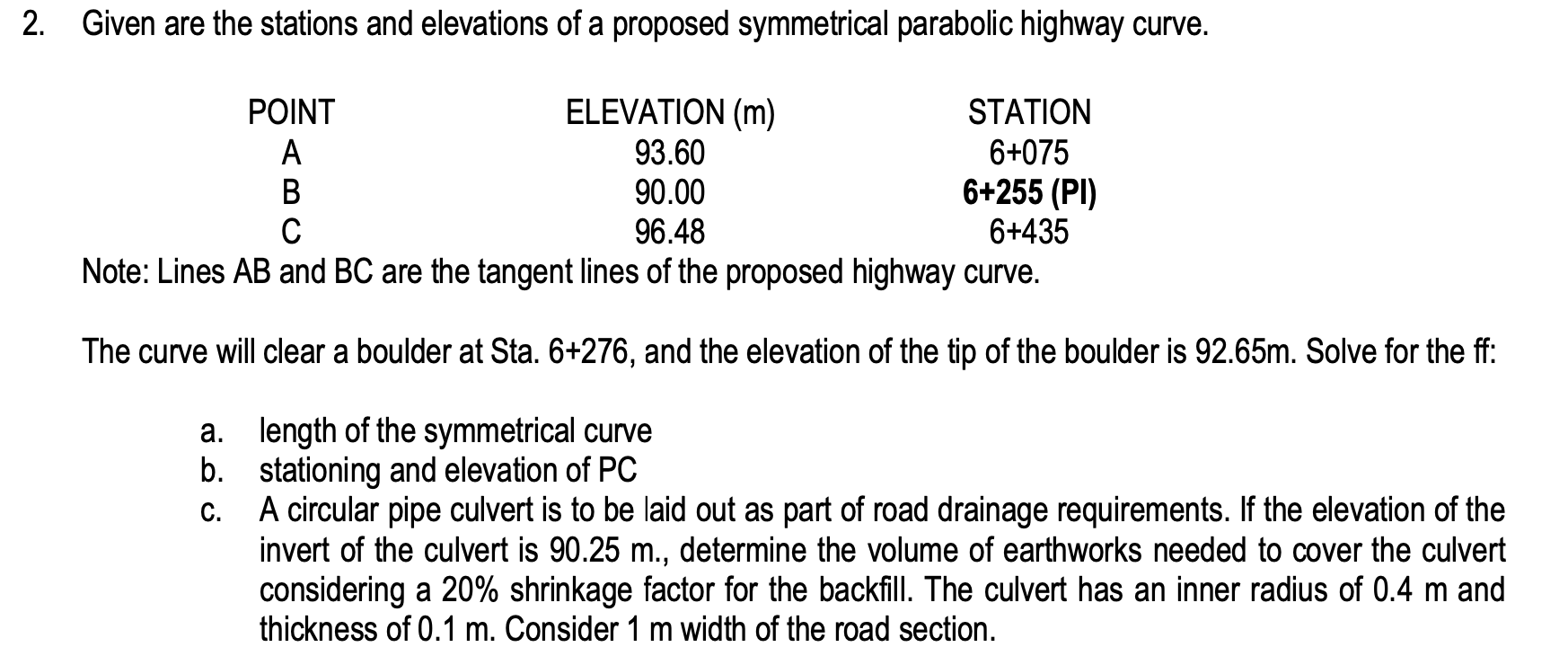 Solved 2. Given are the stations and elevations of a | Chegg.com