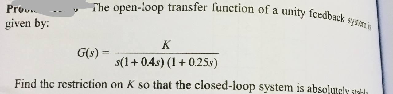 Solved The open-loop transfer function of a unity feedback | Chegg.com