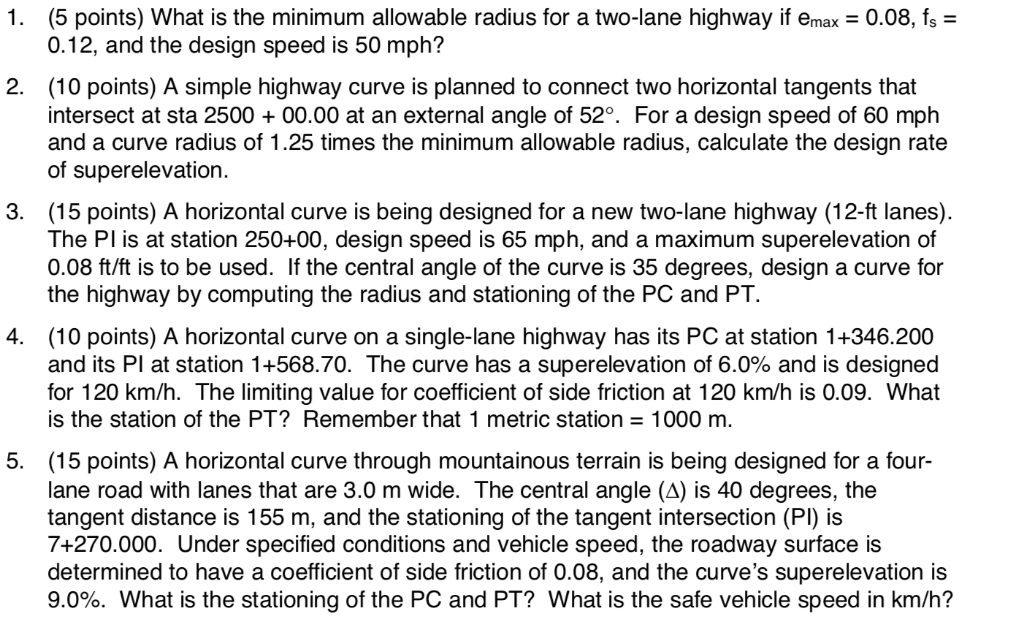 Solved 1. (5 points) What is the minimum allowable radius | Chegg.com