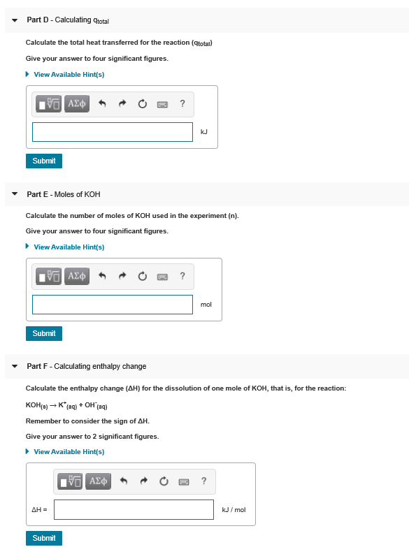 Solved Enthalpy changes in chemical reactions Read through | Chegg.com
