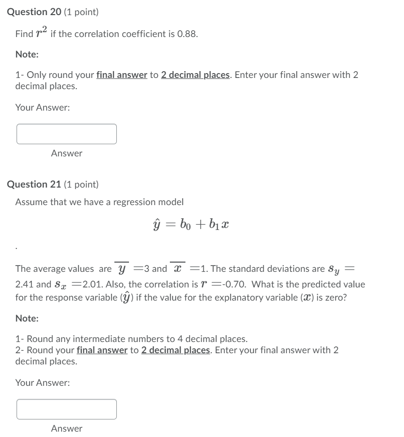 Solved Question 20 (1 point) Find p2 if the correlation | Chegg.com