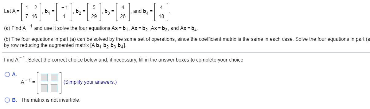 Solved 4 and b. 26 b, = 7 16 Let A = b3 = 29 b2 18 - 1 and | Chegg.com