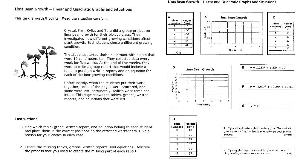 Solved Lima Bean Growth Linear and Quadratic Graphs and