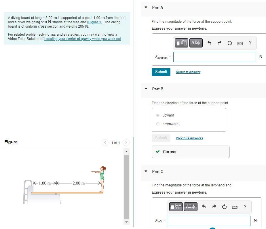 Solved A diving board of length 3.00 m is supported at a | Chegg.com