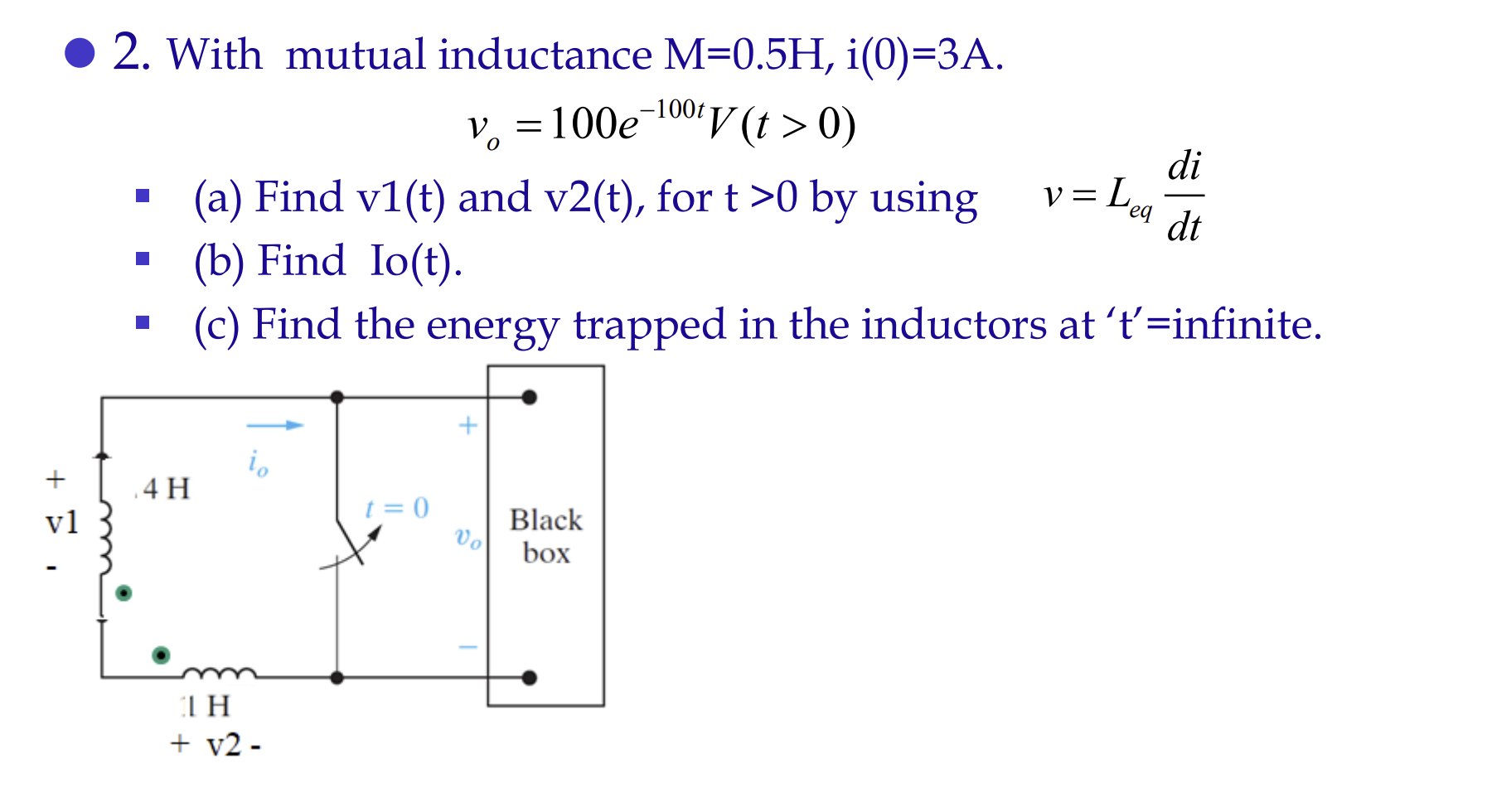 Solved 2. With Mutual Inductance M=0.5H,i(0)=3 A. | Chegg.com