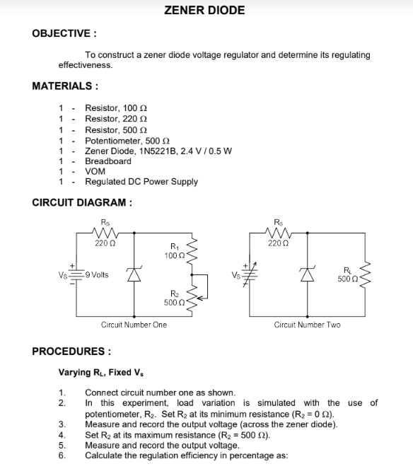 Solved ZENER DIODE OBJECTIVE To construct a zener diode