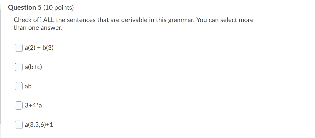 Solved Use the grammar below to answer the following | Chegg.com