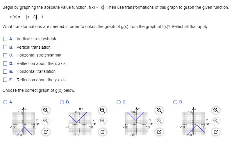 Begin By Graphing The Absolute Value Function F X Chegg Com