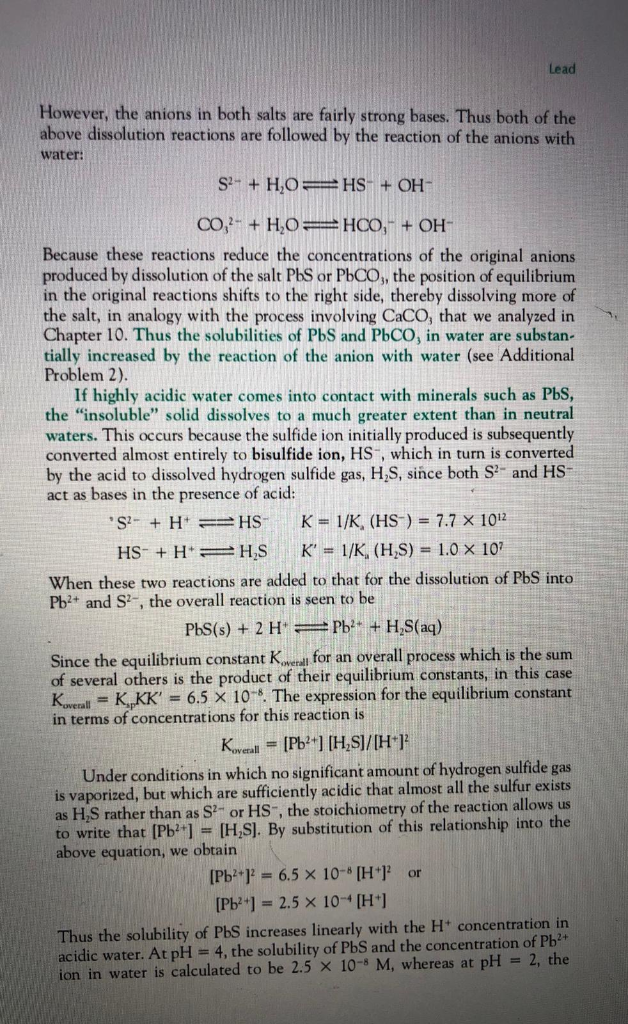 Solved The solubility of lead sulfate and carbonate in